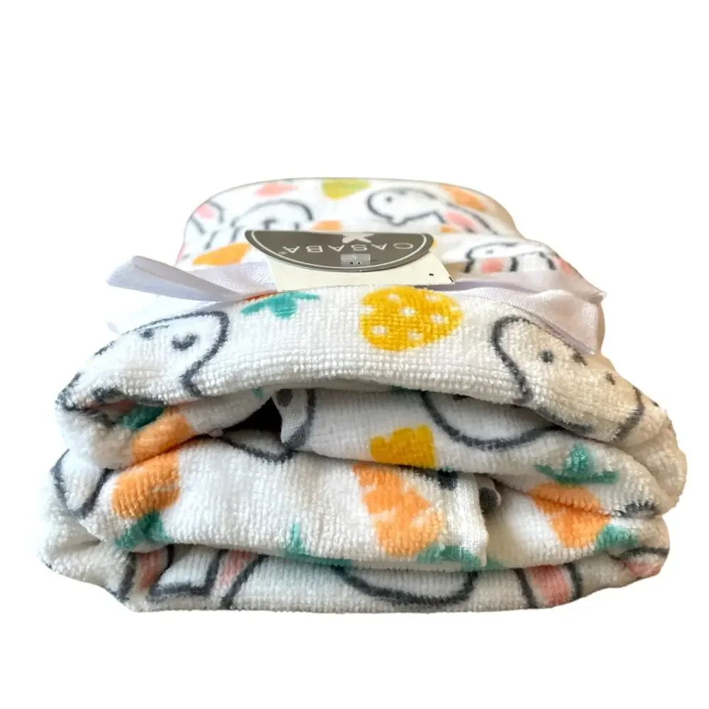 Set of 2 Casaba Easter Bath Hand Towels Multicolor  Bunnies Carrots Eggs New